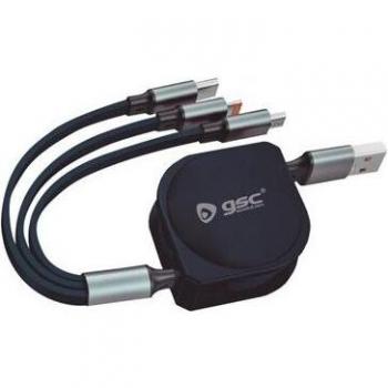 Cable Cargador Retráctil 3 en 1 - USB Tipo C/Lightning/Micro USB - 1,2m