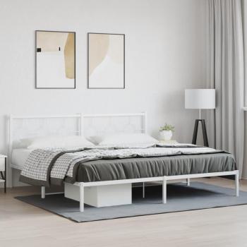 Cama de metal blanca con cabecero y patas redondas 200x200 cm