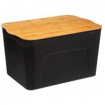 Caja de plástico con tapa de bambú - 29 x 44 x 14 cm - Capacidad: 24L - Color negro