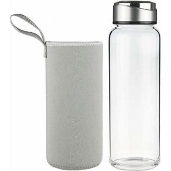 SHBRIFA Botella de Agua de Vidrio de Borosilicato 1000ml / 1500ml, Botella de Agua de Cristal con Funda de Neopreno y Tapa de Acero Inoxidable a Prueba de Fugas