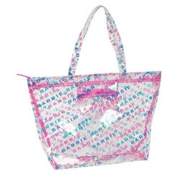 Bolso Shopping Barbie Logomania Transparente 54x17x35cm, Producto Oficial Escolar para Niños y Niñas, Color Rosa Palo, Cómodo y Versátil, Calidad y Resistencia
