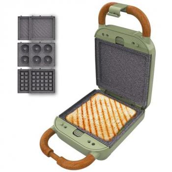 Sandwichera Retro Cecotec Rock'nToast One Verde 700W con 3 Placas Intercambiables, Revestimiento Rockstone y Diseño Vintage