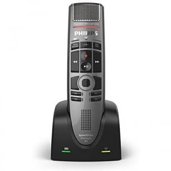 Micrófono de dictado inalámbrico Philips SpeechMike Premium Air SMP4000, grabación de alta calidad, almacenamiento hasta 32GB, batería Li-Polymer, docking station y control por botón