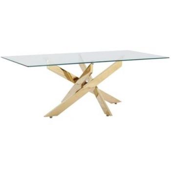 Mesa de Centro COSIMA de Vidrio Templado y Metal Dorado - Transparente