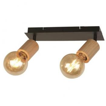 Foco de techo Spinny 2 luces, madera y metal negro, estilo industrial-nórdico, con portalámparas E27