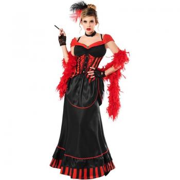 Kimokawaii Disfraz de Can Can Glamurosa rojo y negro para mujer