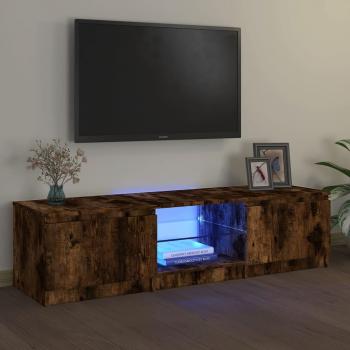 Mueble para TV con luces LED 140x40x35,5 cm, Mueble de Salón en roble ahumado, color marrón