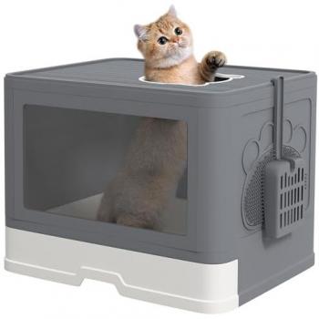 PawHut Arenero para Gatos Cubierto Inodoro Desmontable con Caja de Almacenamiento, Pala y Cepillo, 2 Puertas (Entrada Principal y Salida Superior), Dimensiones: 48,5x