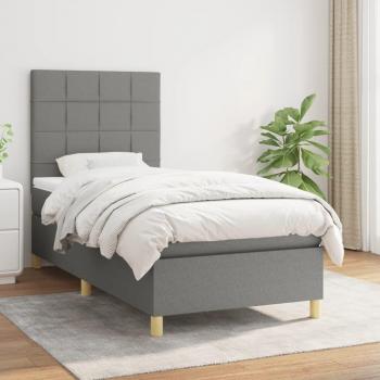 Cama box spring de muelles con colchón en tela gris oscuro 100x200 cm