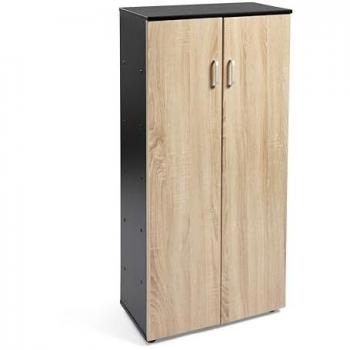 Zapatero Librería Auxiliar de Madera con Dos Puertas - 60x32.5x124 cm (Taupe/Negro)