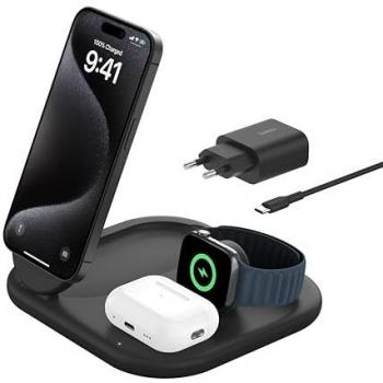 Cargador Inalámbrico 3 en 1 Belkin Qi2 15W Magnético Plegable Negro