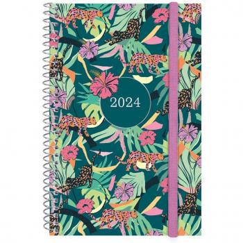Finocam - Agenda 2024 Espiral Design Collection E5 Selva, Semana Vista Horizontal, Catalán/Multilingüe, 117x181 mm, Enero-Diciembre (12 meses) Multicolor