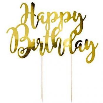 Decoración para tarta con texto Happy Birthday, color dorado