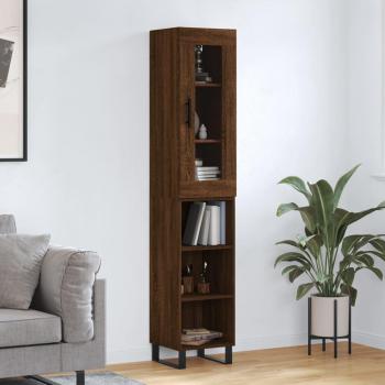 Aparador alto de madera contrachapada en color roble marrón, dimensiones 34,5x34x180 cm, con 3 estantes, ideal como mueble de almacenaje para salón, buffet o armario auxiliar