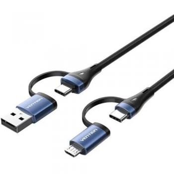 Cable USB 4 en 1 Vention 2.0 Tipo-C/Micro-B de 1 metro, carga rápida hasta 100W, transferencia de datos a 480Mbps