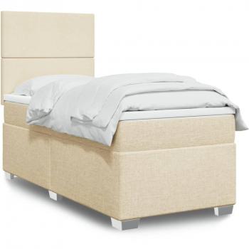 Cama box spring con colchón tela color crema 90x200 cm
