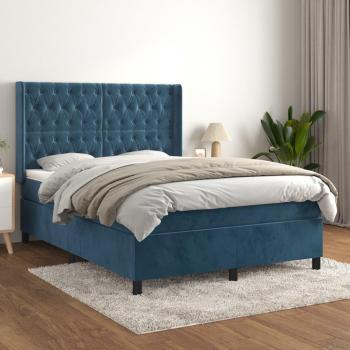 Cama box spring suave con colchón azul oscuro 140x200 cm en terciopelo