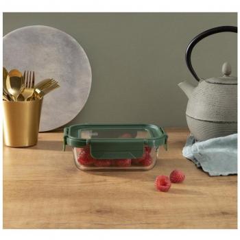 Iris Contenedor rectangular vidrio 370ml con tapa vidrio