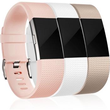 HUMENN Compatible con Fitbit Charge 2 Correa, Edición Especial Deportes Recambio de Pulseras Ajustable Accesorios para Fitbit Charge 2 Pequeño #3 Blushpink+Blanco+Champán