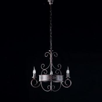 Araña de Luces Rústica Bonetti Illumina - Hierro Lacado Negro con Decoración de Óxido, 3 Luces E14 y Cenefas