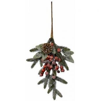 Ramo Navideño con Berries Rojas y Piñas Heladas para Interior 50 x 13 cm