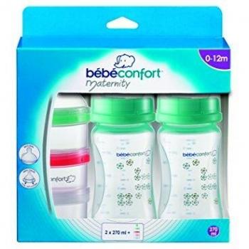 Bébé Confort lot de 2 Biberons Col grande Maternidad Polypropylène Doseur de lait Bleu 270 ml
