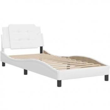 Estructura de cama con cabecero de cuero sintético blanco 100x200 cm