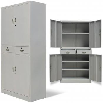 vidaXL Armario de oficina metal 4 Puertas 2 Cajones Gris