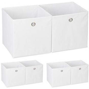 Cajas de Almacenaje Textiles Cuadradas - 6 Unidades, 30 x 30 x 30 cm, Color Blanco para Estanterías