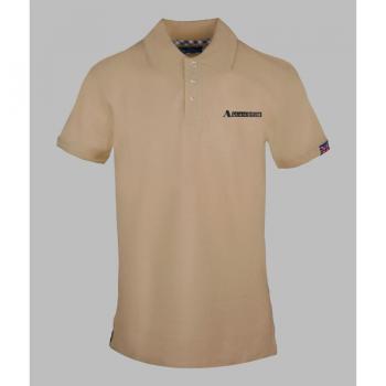 Aquascutum Men's Boxed Logo Beige Polo Shirt - Size Medium