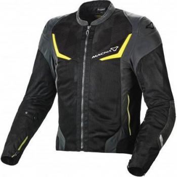 Chaqueta textil de moto Macna Orcano Night Eye Amarillo Fluo y Negro Gris, talla L, características: material resistente al agua, reflectante para visibilidad nocturna, ventilación ajustable, protecciones CE en hombros y