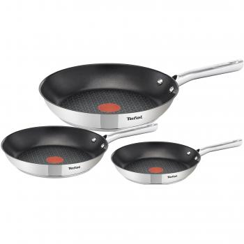 Juego de Sartenes Tefal Duetto 3 Piezas (20/24/28 cm) - Acero Inoxidable, Antiadherente, Tecnología Thermo-Signal, Inducción Compatible