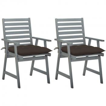 Sillas de comedor al aire libre con almohadas 2 piezas Acacia sólido, madera maciza acacia, incluye cojines