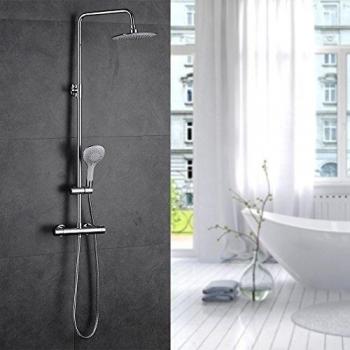 Columna ducha termostatica pared,Auralum® Set de ducha cuadrado termostatico con 3 jets Alcachofas móviles ducha mango + alcachofa ducha lluvia cuadrada + grifo ducha conjunto ducha,630-1150mm