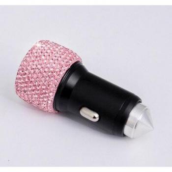 Cargador USB Dual para Coche con Adornos de Cristal y Diamantes de Imitación, Carga Rápida, 5 Estilos