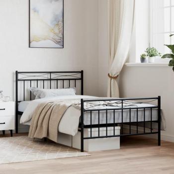 Cama pediátrica de metal negro con cabecera y estribo, dimensiones 107x203 cm