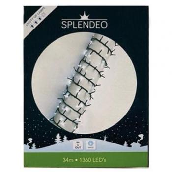 Cadena de luces LED Splendeo - 1360 LEDs - color blanco - cable verde - 34 m - longitud hasta la 1ª bombilla: 3 m - transformador