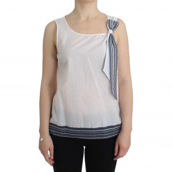 Ermanno Scervino Women's White Sleeveless Top Blouse with Bow and Zip Closure, Size L
