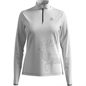 Odlo Jersey Trafoi de Media Cremallera para Mujer, Mujer, Suéter pulóver, 542101, Color Blanco con Estampado de Places, Extra-Small