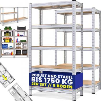 Estantería Metálica Industrial 2x 180x90x40cm Carga Máxima 875kg con Estantes Ajustables MDF