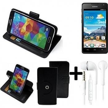 TOP SET: 360° Funda Smartphone para Huawei Ascend Y530, negro + Auriculares | Función de stand Caso Monedero BookStyle mejor precio, mejor funcionamiento - K-S-Trade | Funda Universal Caso Monedero cubierta del tirón Monedero Monedero