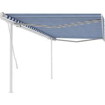 Manual Retractable Awning with Posts 5x3 m Blue and White