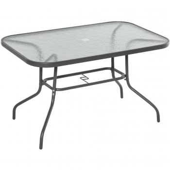 Mesa De Jardín Exterior Rectangular de Metal con Vidrio Templado y Orificio para Sombrilla