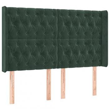 Cabecero de cama con LED de terciopelo verde oscuro 163x16x118/128 cm