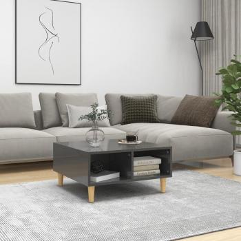Mesa de centro gris pulido 60x60x30 cm madera multicapa aglomerado brillante