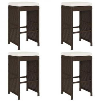 vidaXL Garden Bar Stools with Cushions 4 pcs Brown Poly Rattan