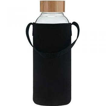 Ferexer Botella de Agua de Cristal con Tapa de bambú Funda de Neopreno 1500 ml, 1,5 L