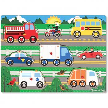 Puzzle de Madera con Botones - Vehículos - 8 Piezas Melissa y Doug