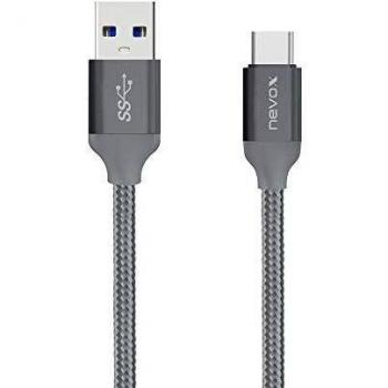 Cable USB-C a USB 3.0 de Nylon Trenzado 1M - Gris Plata Nevox
