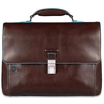 Piquadro Dark Brown Expandable Briefcase - Unisex, Size: ONE SIZE, Leather, 40 cm Laptop Compartment
